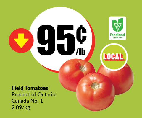 Text Reading 'Buy Field Tomatoes from Ontario for 95c. per lb.'